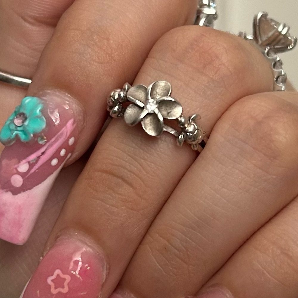 S925 Sterling Silver Floral Beach Themed Ring